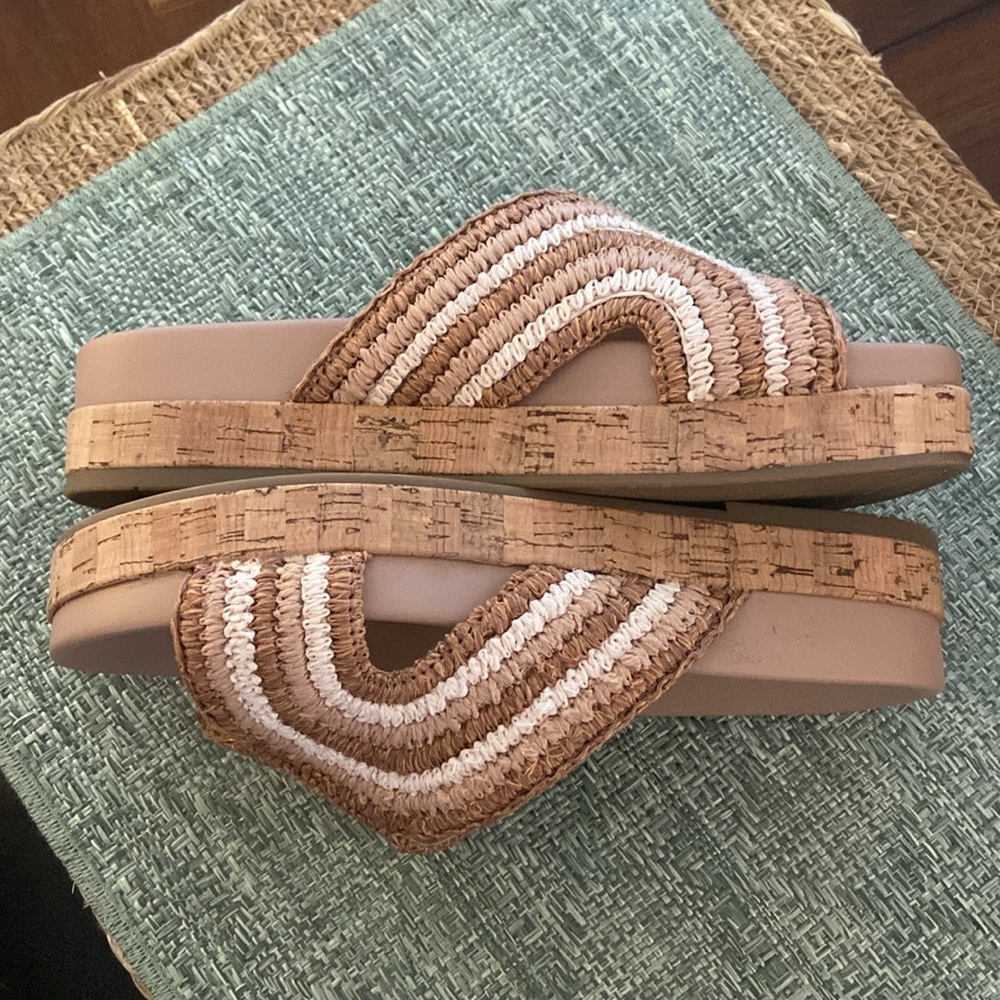 Marc Fisher Beige, Tan & Ivory Platform Sandals w/Raffia upper - Picture 2 of 7
